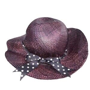 Atlas Brown Straw Sun Hat Women Polka Dot Bow, classic boho